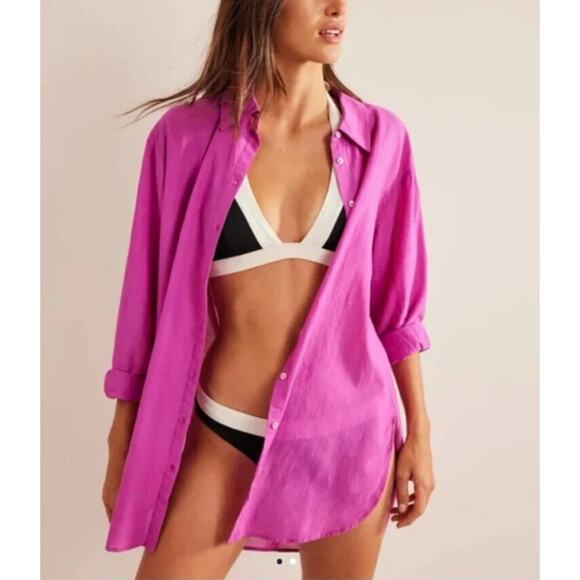 Boden Holiday Longer Line Shirt Womens Size 4 Pink Button Up Lightweight Tunic - Picture 1 of 8